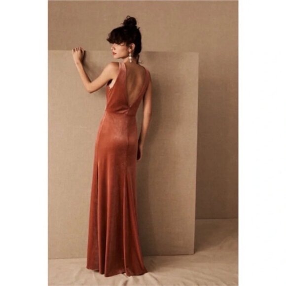 Jenny Yoo Logan Velvet Sleeveless Illusion Plunging V-Neck Gown Maxi Dress 2 - Picture 4 of 16